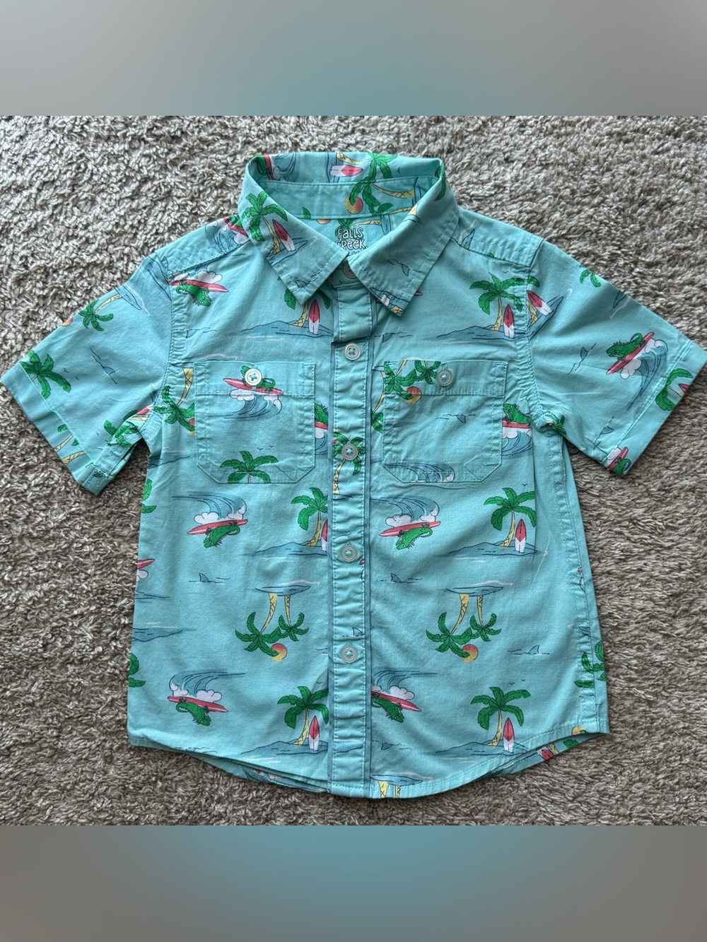 Falls Creek Kids Toddler Button Front Tropical Surf Shirt Size 3T